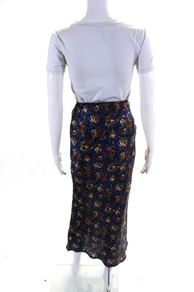 Lioness Womens Floral Print Front Slit Elastic Waist Skirt Blue Size XS