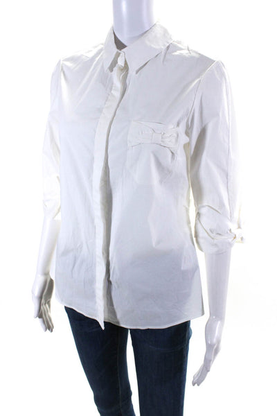 Anne Fontaine Womens 3/4 Sleeved Collared Bow Button Down Shirt White Size 40