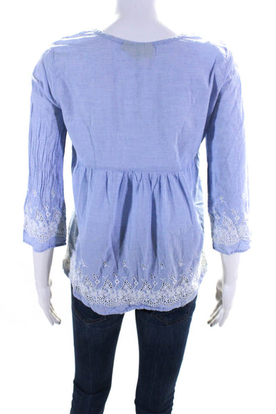 Roberta Roller Rabbit Women's Long Sleeves Embroidered Blouse Blue Size XS