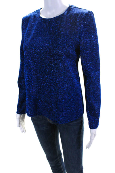 Scanlan Theodore Womens Sparkly Semi Sheer  Long Sleeve Blouse Top Blue Size S