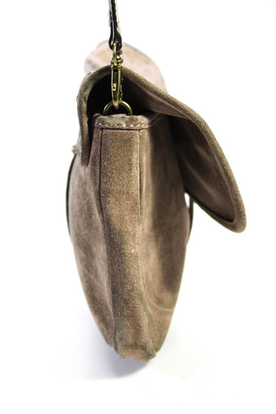 Kate Spade Womens Ostrich Leather Adjustable Strap Foldover Shoulder Bag Taupe