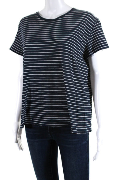 Vince Womens Cotton Striped Short Sleeve Round Neck T-Shirt Blue Size XS