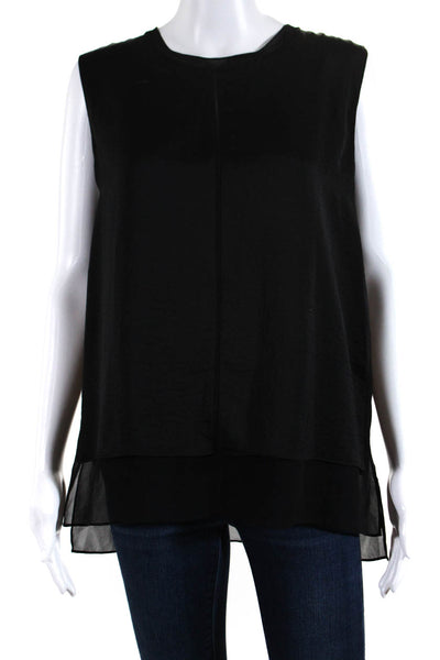 Vince Womens Round Neck Sleeveless Darted Pullover Tank Top Blouse Black Size L