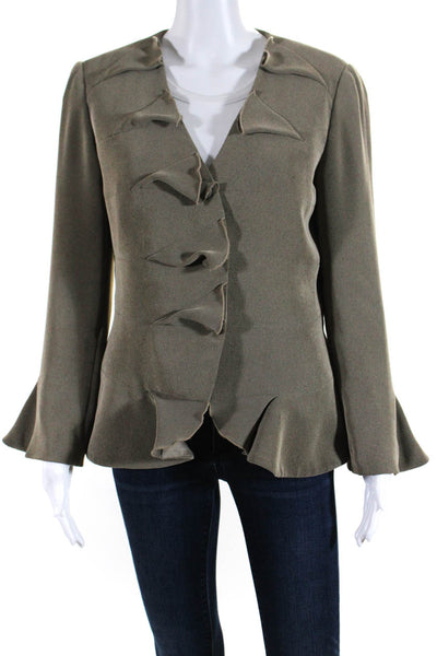 Armani Collezioni Women's Button Front Ruffle Blazer Jacket Gray Size 8