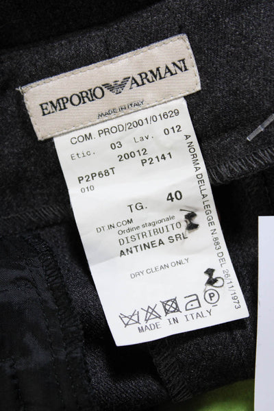 Emporio Armani Women's Pleated Straight Leg Wool Dress Pants Gray Size 40
