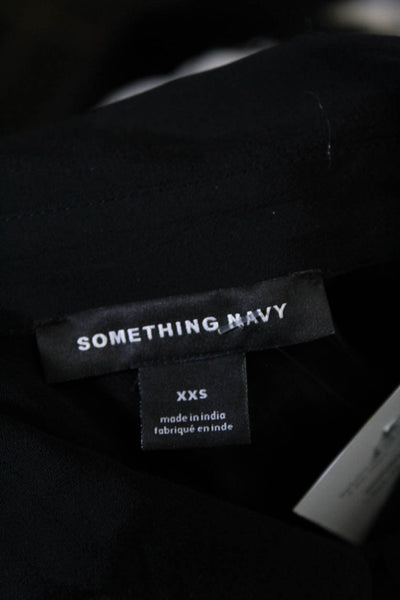 Something Navy Women's Collar Long Sleeves Button Down Shirt Black Size XXS