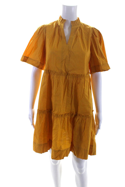 Sea New York Womens Short Sleeves A Line Dress Yellow Cotton Size 4