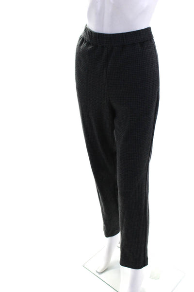 Theory Womens Elastic Waist Slim Leg Knit Houndstooth Pants Black Gray Large