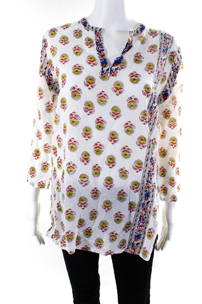 Roller Rabbit Women's V-Neck 3/4 Sleeves Floral Tunic Blouse Size S
