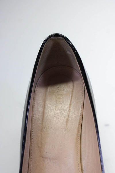 J Crew Womens Patent Leather Slide On Round Toe Wedge Pumps Black Size 8.5