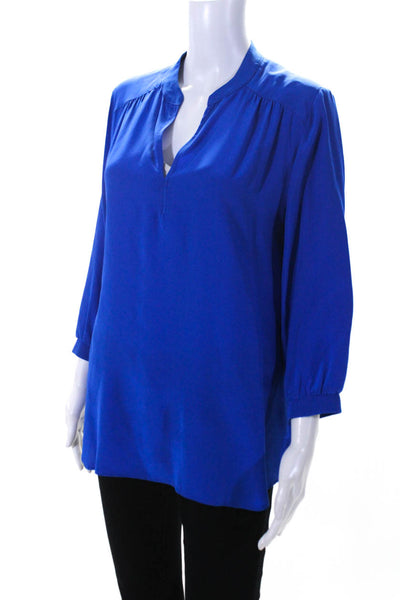 Amanda Uprichard Womens Silk V-Neck Long Sleeve Pullover Blouse Top Blue Size S
