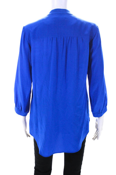 Amanda Uprichard Womens Silk V-Neck Long Sleeve Pullover Blouse Top Blue Size S
