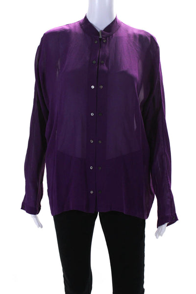 Artelier Nicole Miller Womens Silk Buttoned Long Sleeve Blouse Top Purple Size S