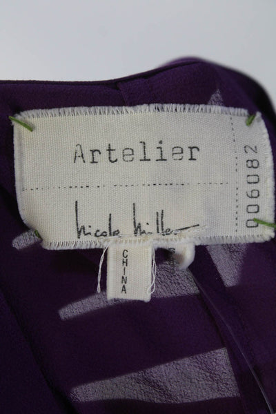 Artelier Nicole Miller Womens Silk Buttoned Long Sleeve Blouse Top Purple Size S