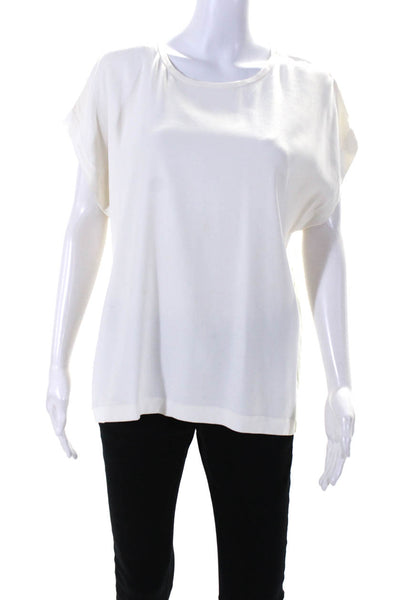 Vince Womens Round Neck Short Sleeve Round Neck Pullover Blouse Top White Size S