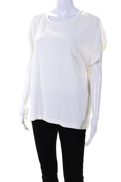 Vince Womens Round Neck Short Sleeve Round Neck Pullover Blouse Top White Size S