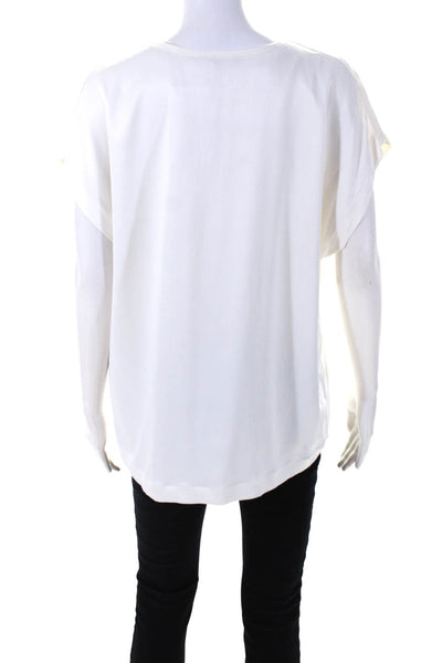 Vince Womens Round Neck Short Sleeve Round Neck Pullover Blouse Top White Size S