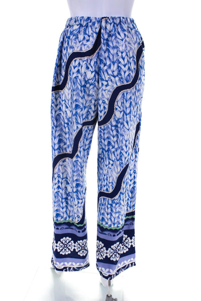 Gracia Womens Abstract Print Elastic Waist High-Rise Wide Leg Pants Blue Size S