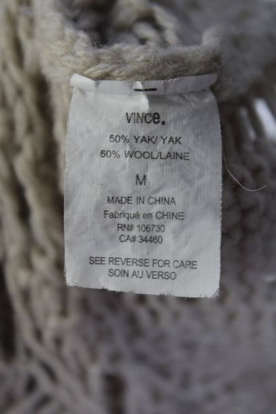 Vince Womens Open Cable Knit Scoop Neck Long Sleeved Sweater Beige Tan Size M