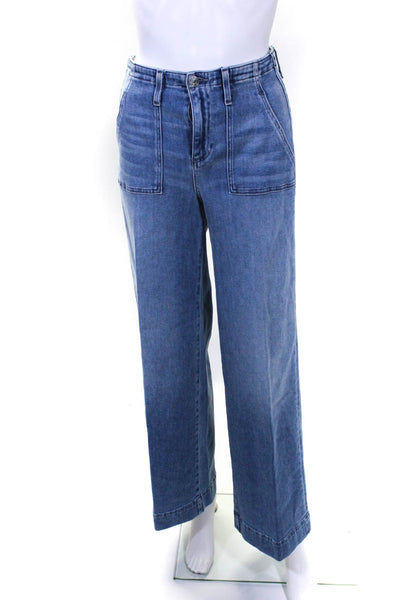 Le Jean Womens Blue Light Wash High Rise Wide Leg Denim Jeans Size 24