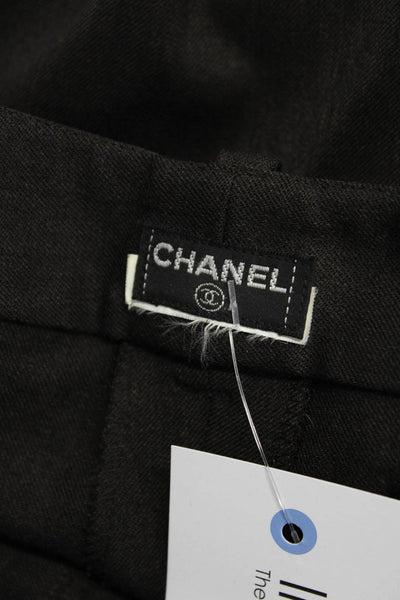 Chanel Womens High Waist Straight Leg Pleated Dress Pants Dark Brown Size 6