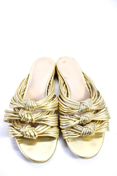 Rachel Zoe Womens Leather Strappy Slide On Sandals Gold Metallic Size 6