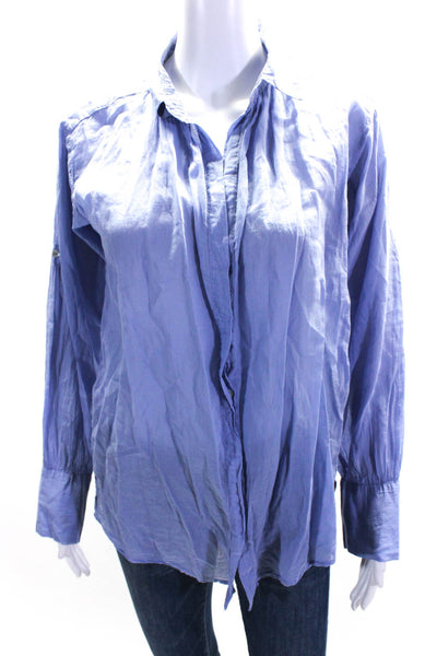Maje Womens Long Sleeve Button Front Collared Shirt Blue Cotton Size Small