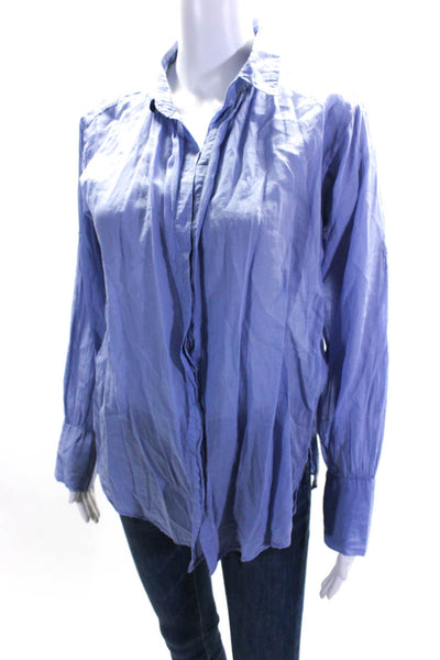 Maje Womens Long Sleeve Button Front Collared Shirt Blue Cotton Size Small