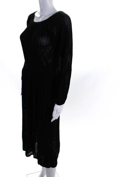 Point Sur Womens Cotton Sheer Scoop Neck Long Sleeve A-Line Dress Black Size S