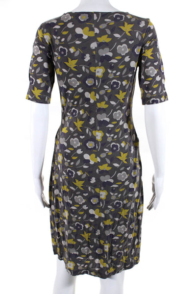 Boden Womens Floral Print V-Neck Short Sleeve Knee Length Dress Gray Size 4R