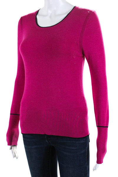 Ecru Womens Knit Round Neck Long Sleeve Pullover Sweater Top Fuchsia Size S