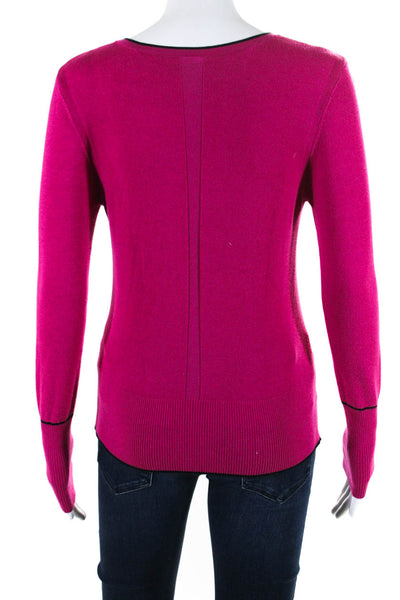 Ecru Womens Knit Round Neck Long Sleeve Pullover Sweater Top Fuchsia Size S