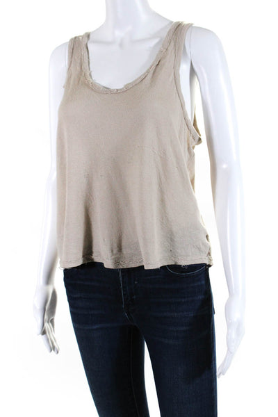 Alexander Wang Womens Distressed Scoop Neck Pullover Tank Top Beige Size XS