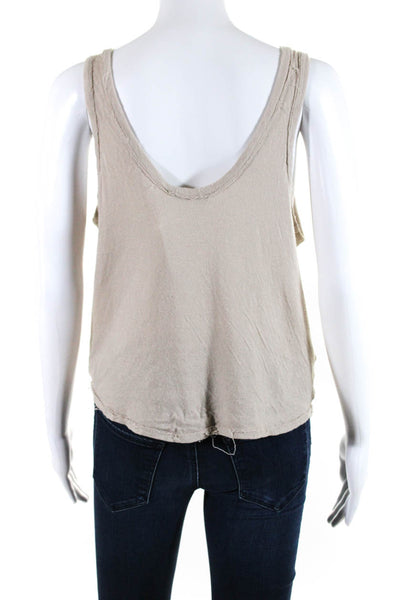 Alexander Wang Womens Distressed Scoop Neck Pullover Tank Top Beige Size XS