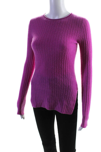 Something Navy Women's Round Neck Long Sleeves Ribbed Sweater Pink Size XXS