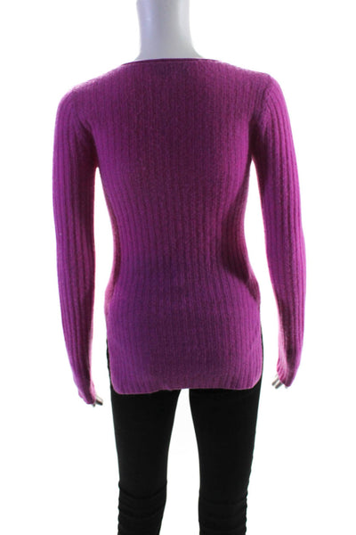 Something Navy Women's Round Neck Long Sleeves Ribbed Sweater Pink Size XXS