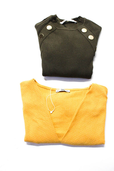 Zara Women's V-Neck Short Sleeves Blouse Yellow Size S Lot 2