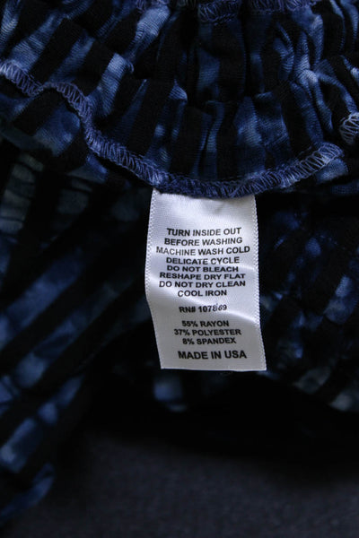 Luna Luz Womens Tie-Dye Striped Print Long Sleeve Ruched Shirt Top Blue Size M