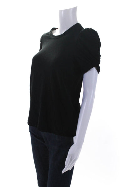 A.L.C. Womens Short Puffy Sleeves Tee Shirt Black Cotton Size Medium