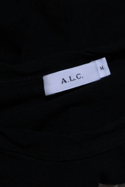 A.L.C. Womens Short Puffy Sleeves Tee Shirt Black Cotton Size Medium