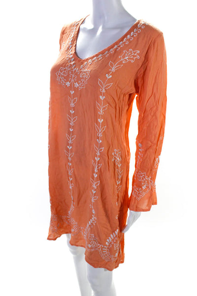 Alessandra N Womens Embroidered V Neck Long Sleeve Sheath Dress Orange Medium