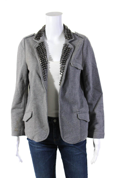 Gryphon New York Womens Open Front Studded Lapel Blazer Jacket Gray Size Small