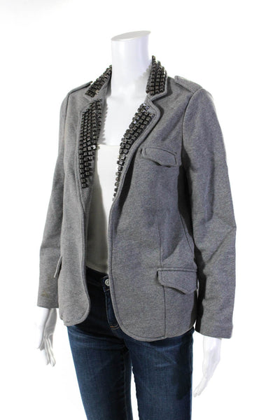 Gryphon New York Womens Open Front Studded Lapel Blazer Jacket Gray Size Small