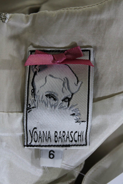 Yoana Baraschi Womens Back Zip Bow Square Neck Sheath Dress Beige Cotton Size 6