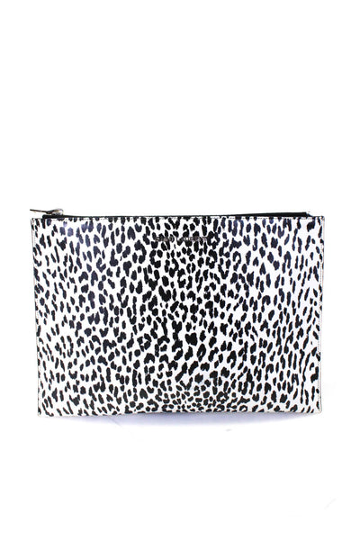 Saint Laurent Womens White Black Cheetah Print Flat Clutch Bag Handbag