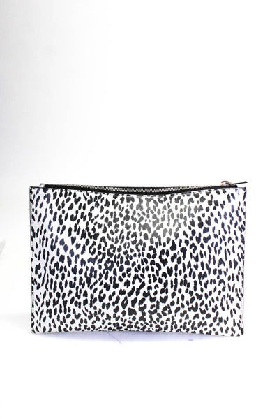 Saint Laurent Womens White Black Cheetah Print Flat Clutch Bag Handbag