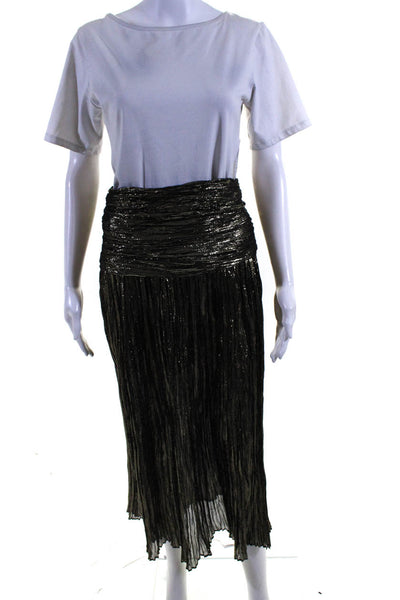 Saint Laurent Womens Metallic Gold Silk Drape Detail Midi A-Line Skirt Size S/M