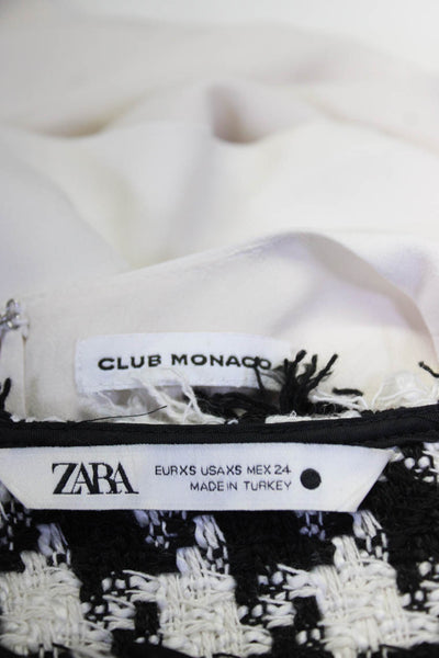 Zara Club Monaco Women's Blouse Tweed Button Up Shirt Black Ivory Size XS Lot 2
