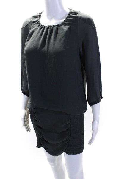 IRO Womens Chiffon 3/4 Sleeve Crewneck Smocked Blouson Mini Dress Gray Size 1
