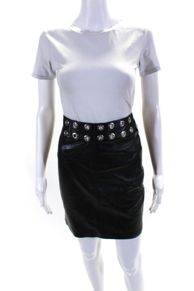 Laundry Womens Leather Grommet Waist Back Zip Lined A-Line Skirt Black Size 6